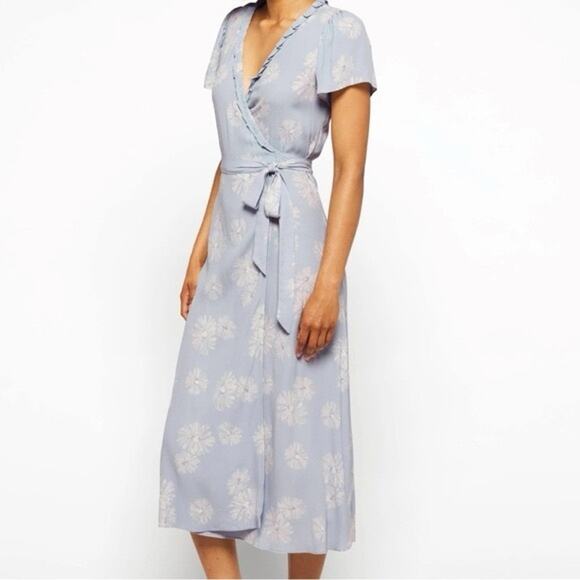 Madewell Dresses & Skirts - Madewell Desert Wrap Midi Dress V Neck Floral Blue Size Medium New With Tag